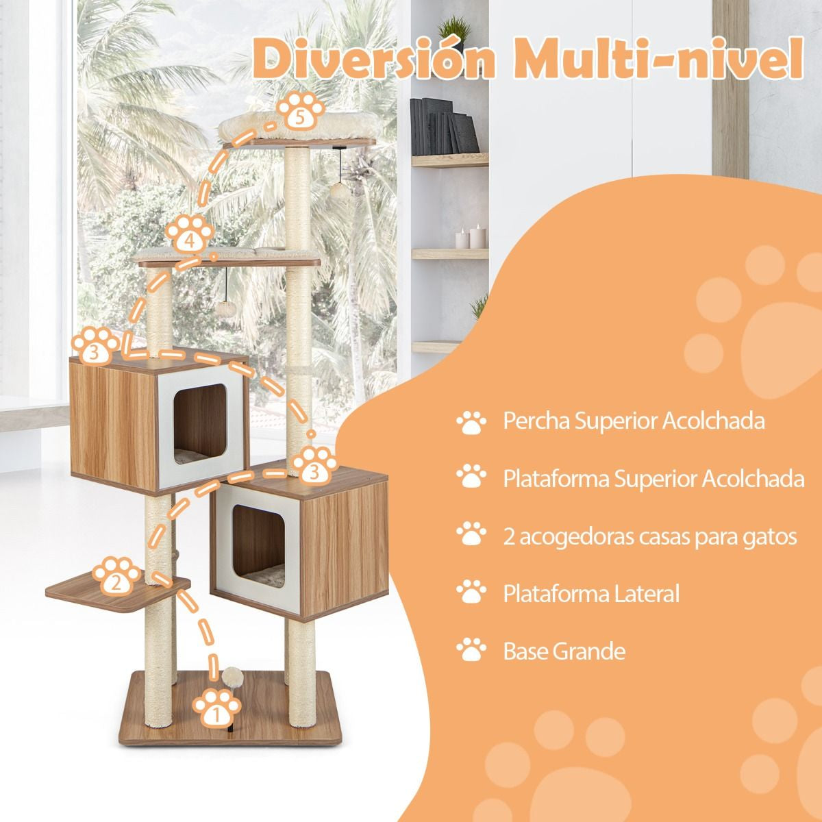 Árbol para Gatos de Diseño Nórdico con Cojines Lavables