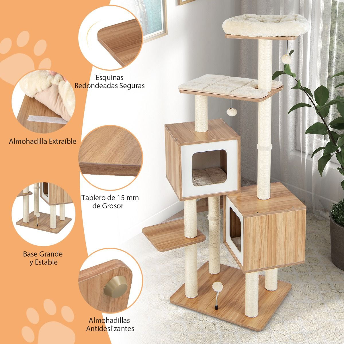 Árbol para Gatos de Diseño Nórdico con Cojines Lavables